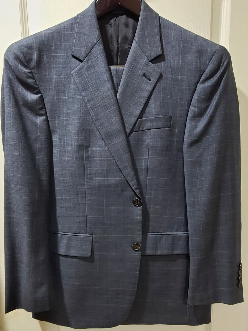 Lauren Ralph Lauren Two-piece Suit Blue Windowpane Pattern 40S & 34-35W X 30L